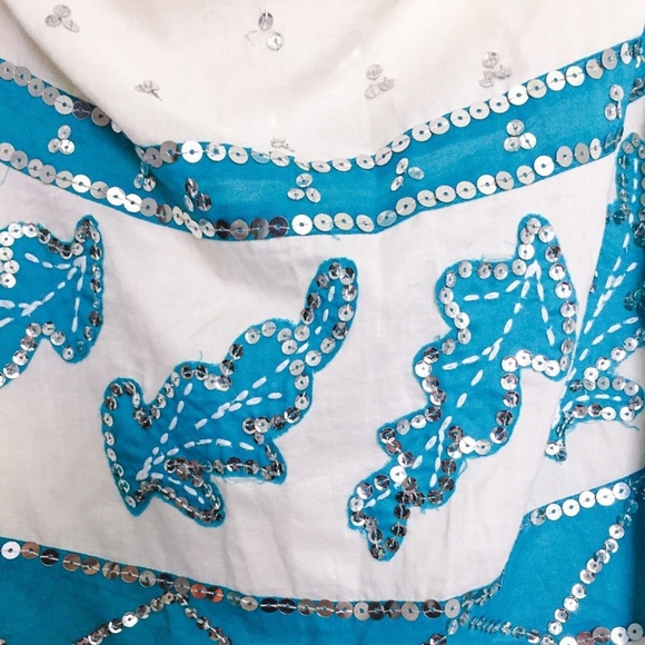 BCBGMaxAzria White & Turquoise A-Line Skirt Sz 6 - Picture 4 of 4